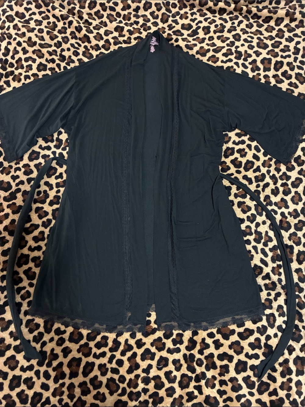 Victoria's Secret Black Lace-Trim Satin Robe